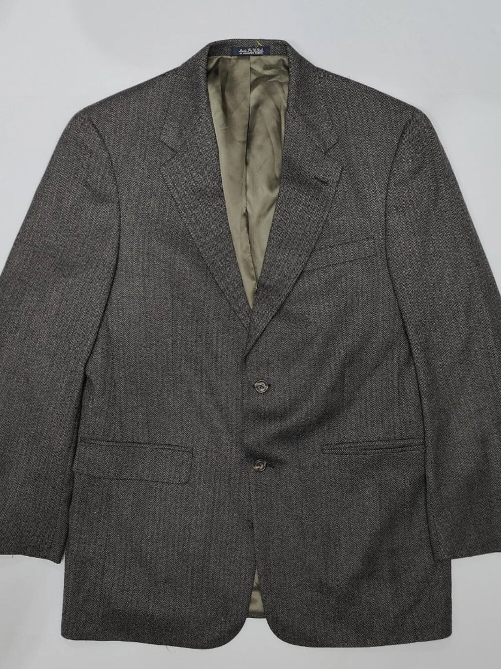Austin Reed Mens 40L Gray Herringbone Wool Two Button Blazer